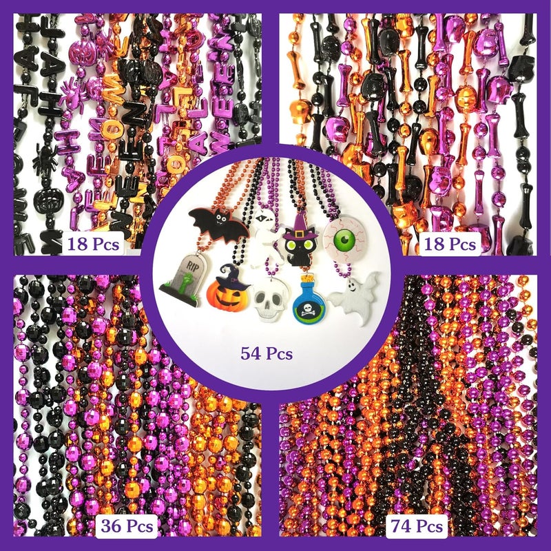 Becfupo 100, 200Pcs Halloween Bead Necklaces Bulk In Multiple-Shapes, Purple Orange Black Beads Necklaces With Pumpkin Ghost Bat Pendants For Halloween Party Decoration - Image 2